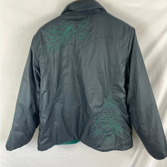 LL Bean Women's Green grey Floral Embroidered Reversible Puffer Jacket size XL - Picture 4 of 7